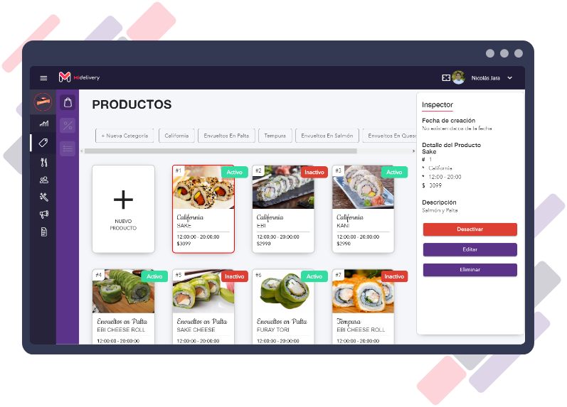 Panel para creación de producto y promociones en software para restarauntes y deliverys